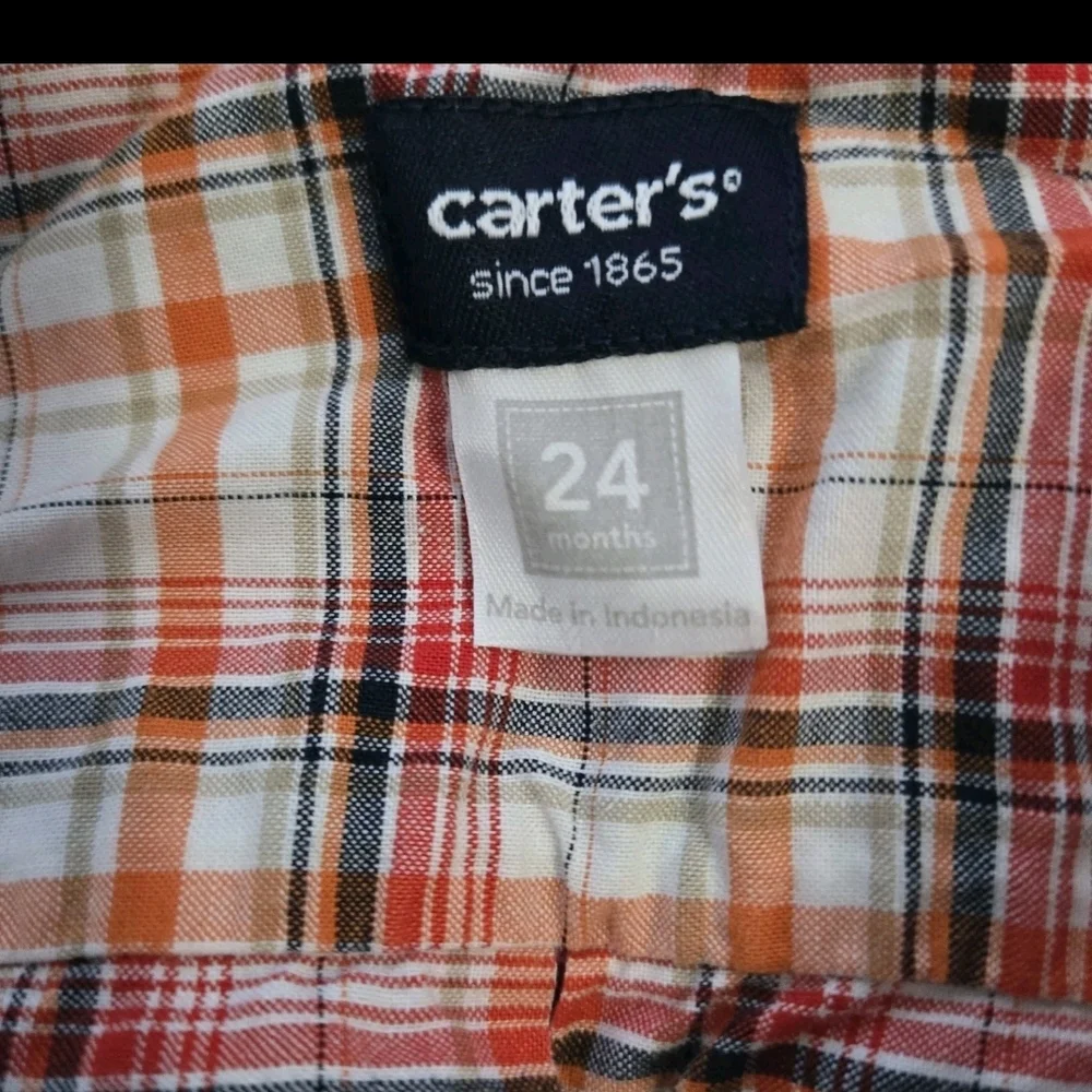 Carter's Toddler Boy Orange Plaid Short Sleeve Button Down - Size 24 Months